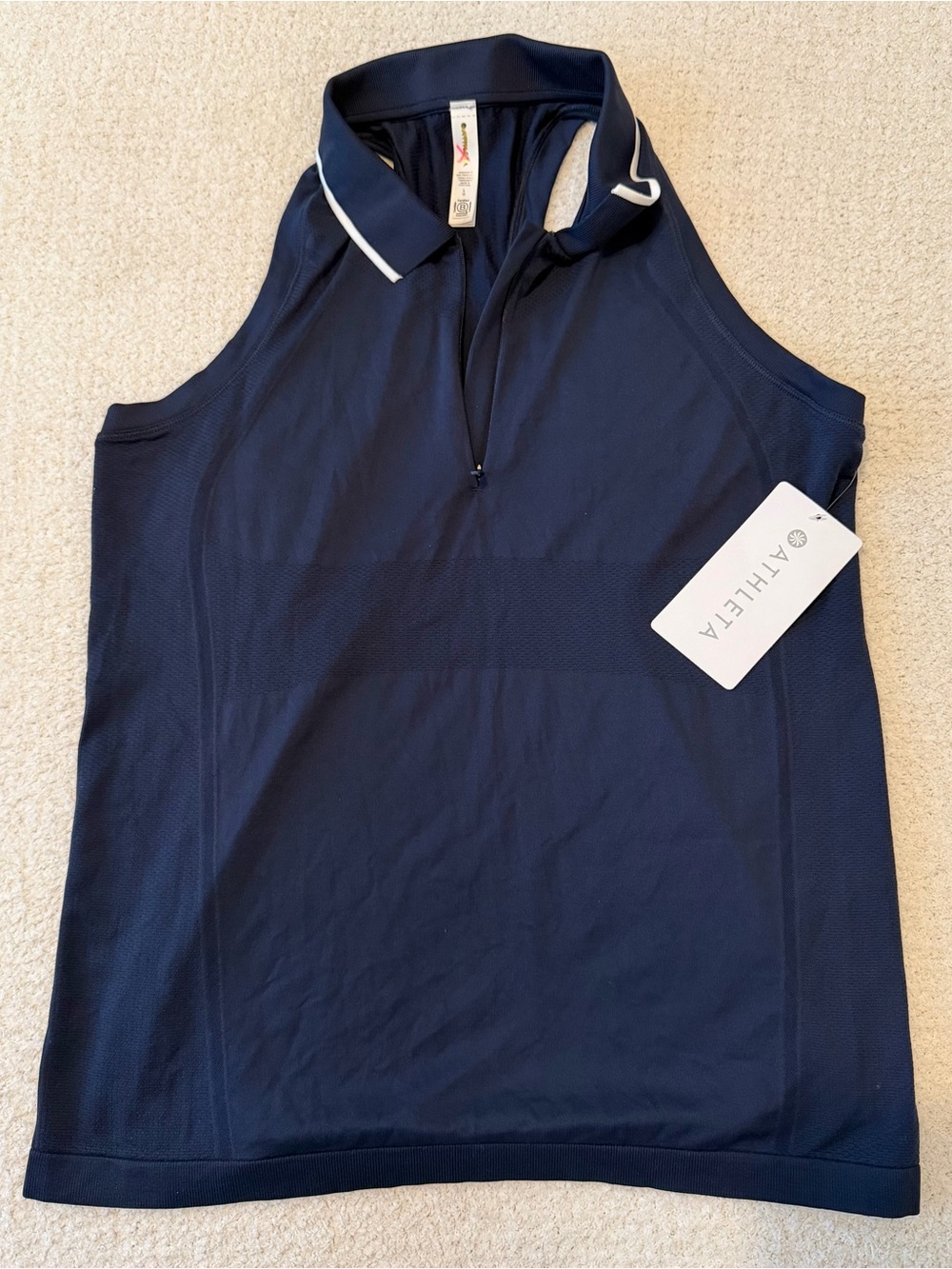 NWT Athleta Women’s Momentum Seamless Polo Tank - Navy Blue Size L